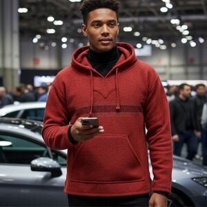 Vintage Earth‎ Ragz Men's Red Woven Baja Hoodie Poncho Pullover Sweater L Cabin